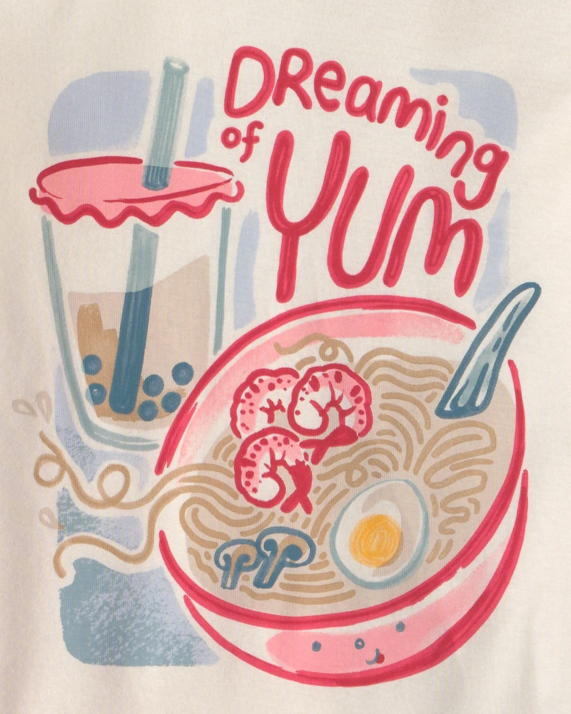 Girls 4-Piece Ramen 100% Cotton Snug Fit Pajama Set - Blue/Pink