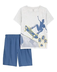 Boys Skateboard Print Loose Fit 2-Piece Pajamas