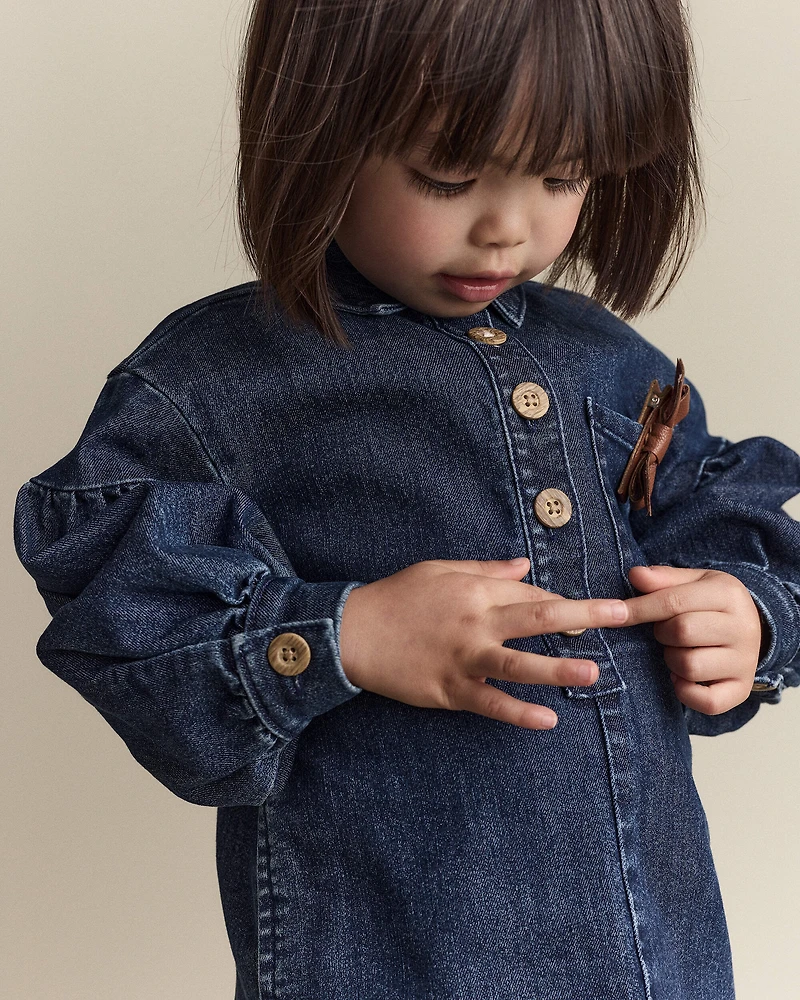 Toddler Girl Puff-Sleeve Denim Dress - Blue