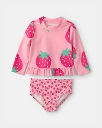Baby Girl 2-Piece Strawberry Rashguard Swimsuit Set - Pink