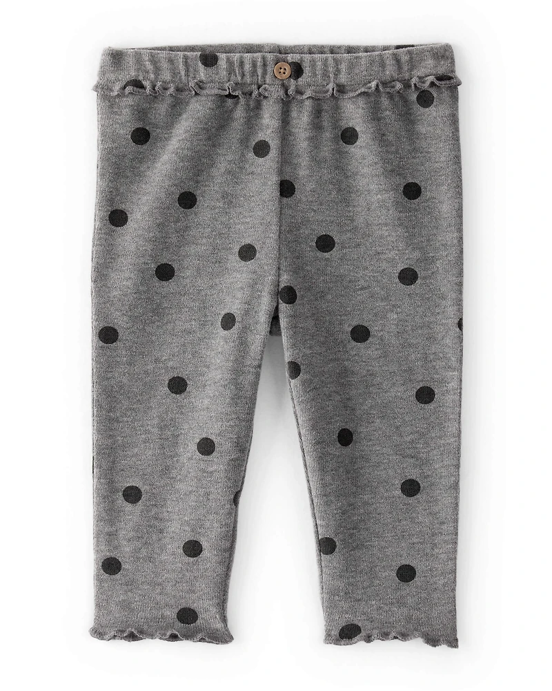 Baby Girl Flutter-Waist Polka Dot Pants - Grey