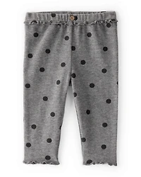 Baby Girl Flutter-Waist Polka Dot Pants - Grey