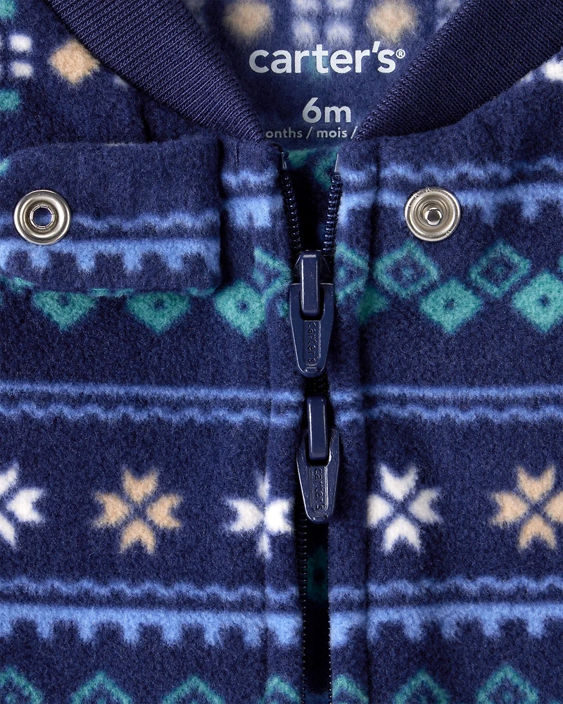 Baby Boy Fair Isle Fleece Long-Sleeve Loose Fit Sleep & Play Pajamas