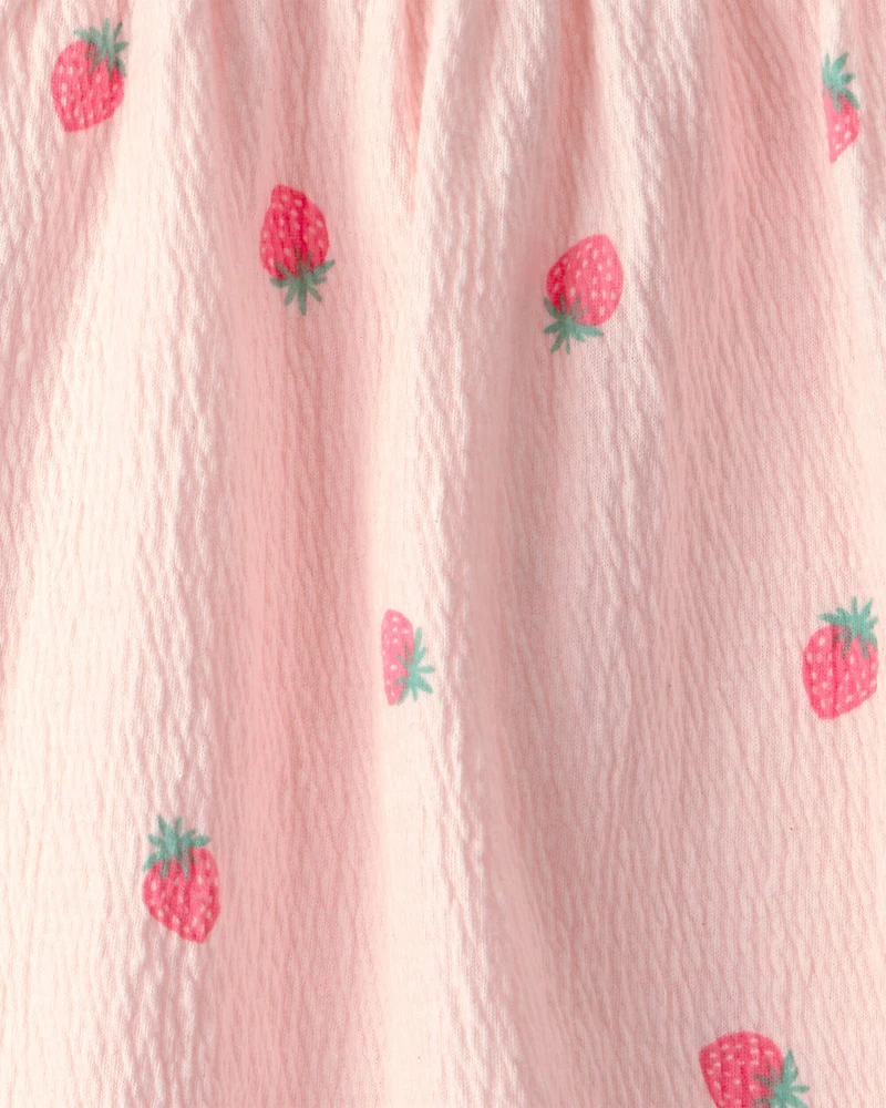 Baby Girl Strawberry Flutter-Sleeve Romper - Pink