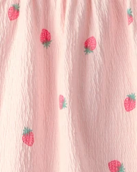 Baby Girl Strawberry Flutter-Sleeve Romper - Pink