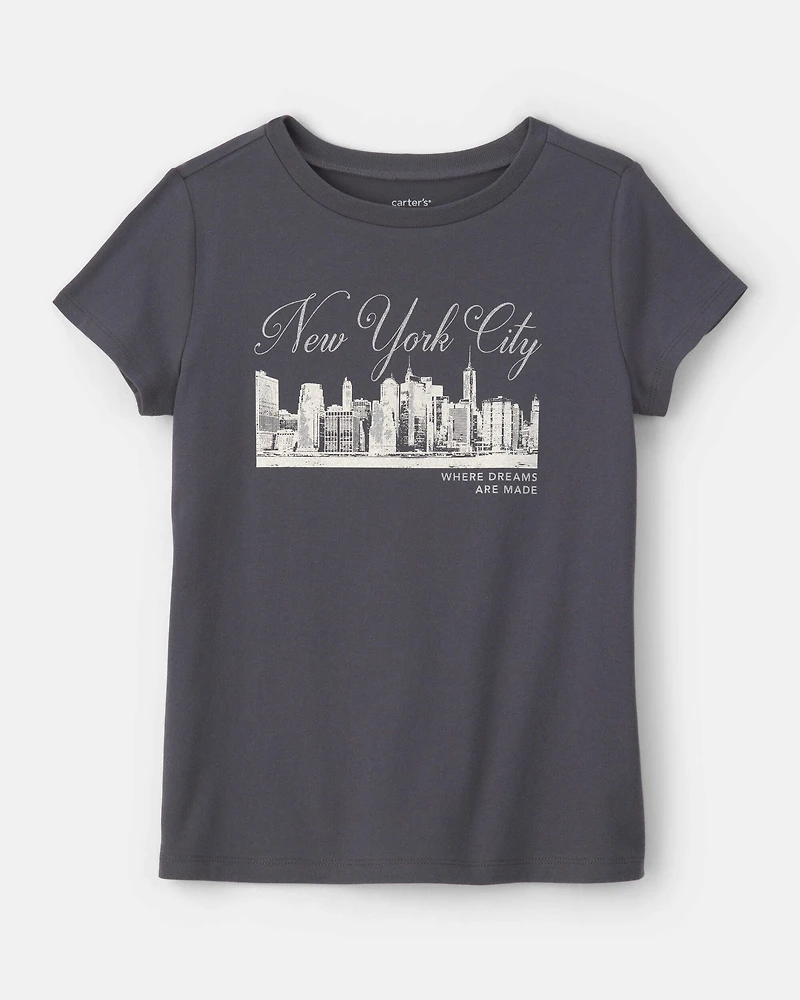 Girls 'New York City' Graphic Tee - Grey