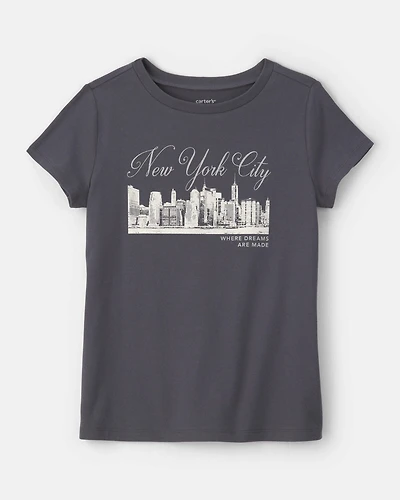 Girls 'New York City' Graphic Tee - Grey