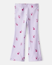 Toddler Girl Floral Cotton Flare Pull-On Stretch Leggings - Purple
