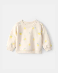 Baby Girl Lemon French Terry Pullover Sweatshirt - Cream