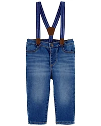 Baby Knit-Denim Suspender Pants