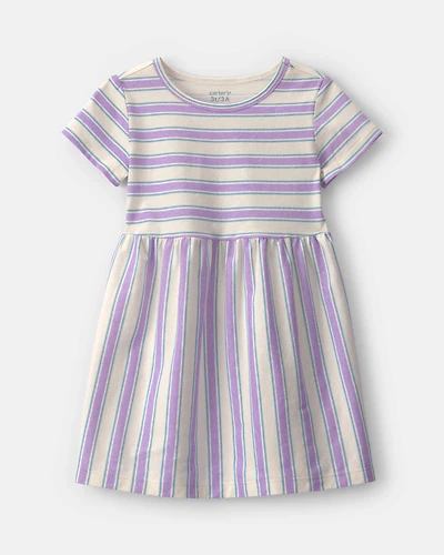 Toddler Girl Striped Short-Sleeve Dress - Purple/Ivory