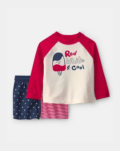 Baby Boy 2-Piece Fourth of July Rashguard Swimsuit Set - Red/White/Blue