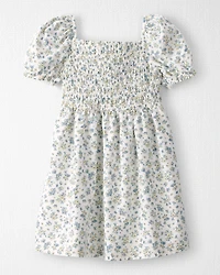 Toddler Girl Smocked Dress Made with Organic Cotton in Spring Bloom Print