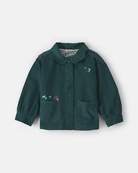 Toddler Girl Flower Embroidered Corduroy Jacket - Green