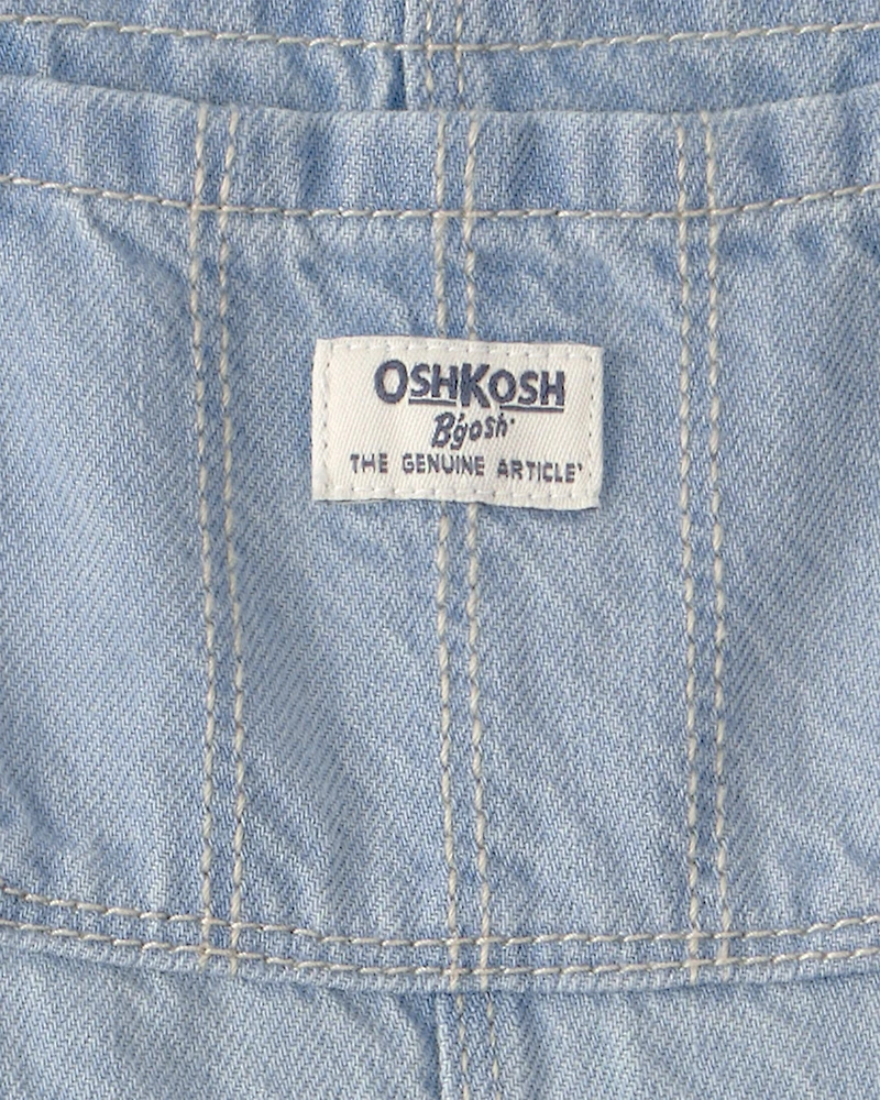 Baby Girl Denim Patch Overalls - Light Wash