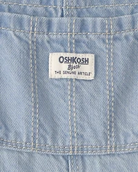Baby Girl Denim Patch Overalls - Light Wash