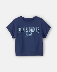 Girls 'Fun & Games' Bow French Terry Top - Navy Blue