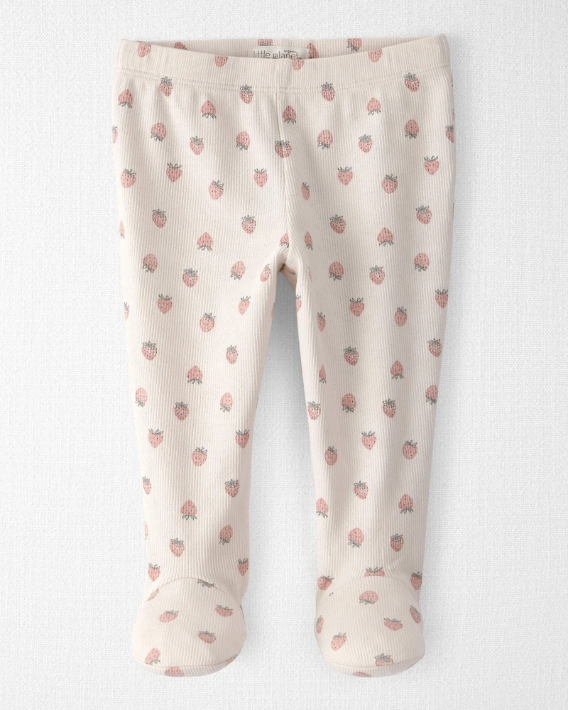 Baby Girl Organic Cotton Rib Footed Pants in Strawberry Print
