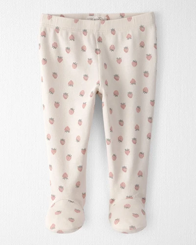 Baby Girl Organic Cotton Rib Footed Pants in Strawberry Print