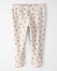 Baby Girl Organic Cotton Rib Footed Pants in Strawberry Print