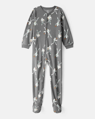 Boys Football Print Loose Fit Long-Sleeve Zip-Up 1-Piece Pajamas