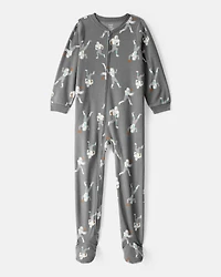 Boys Football Print Loose Fit Long-Sleeve Zip-Up 1-Piece Pajamas