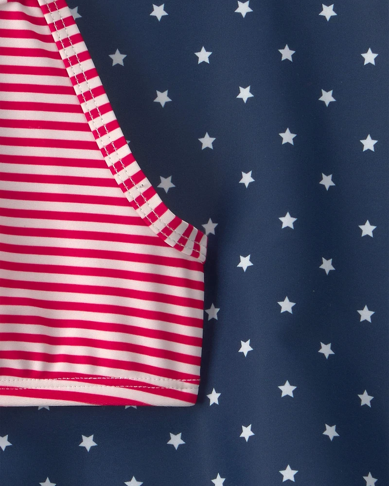 Toddler Girl 3-Piece Fourth of July Rashguard Swimsuit Set - Red/White/Blue