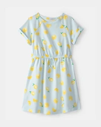 Girls Lemon French Terry Dress - Green/Yellow