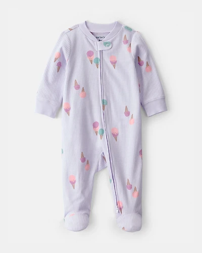 Baby Girl Ice Cream 2-Way Zip Sleep & Play Pajama - Purple