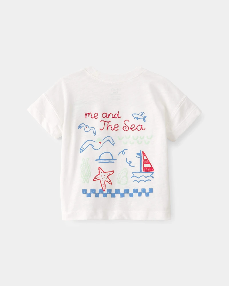 Baby Boy 2-Piece 'Ahoy There' Graphic Tee & Sailboat Shorts Set - White/Blue