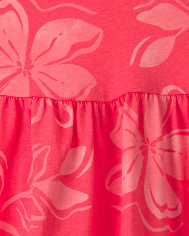 Toddler Girl Tropical Floral Sleeveless Dress - Coral