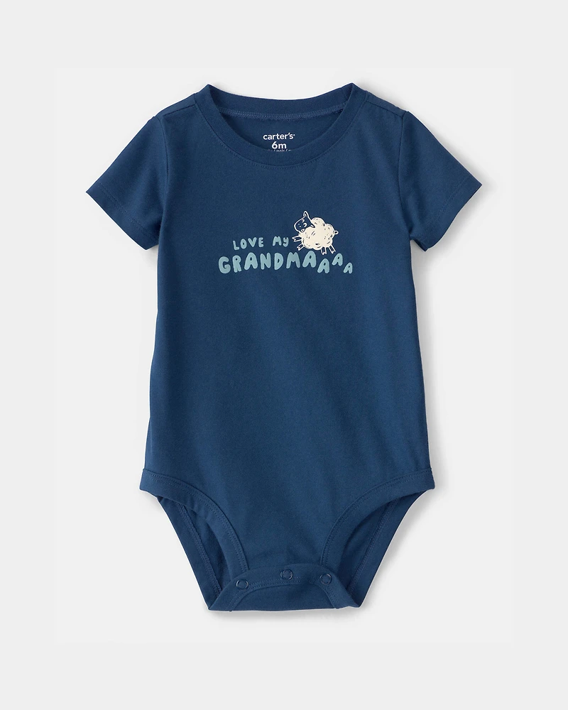 Baby 'Love My Grandma' Sheep Graphic Bodysuit - Blue