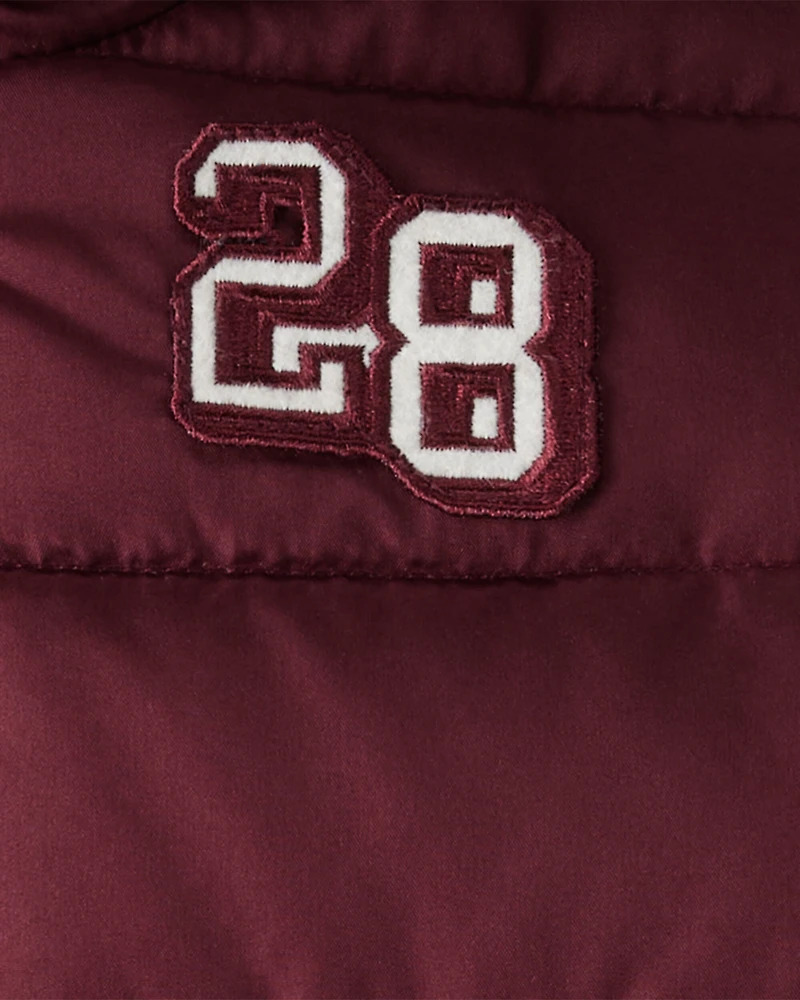 Toddler Striped Sleeves Hooded Puffer Jacket - Red