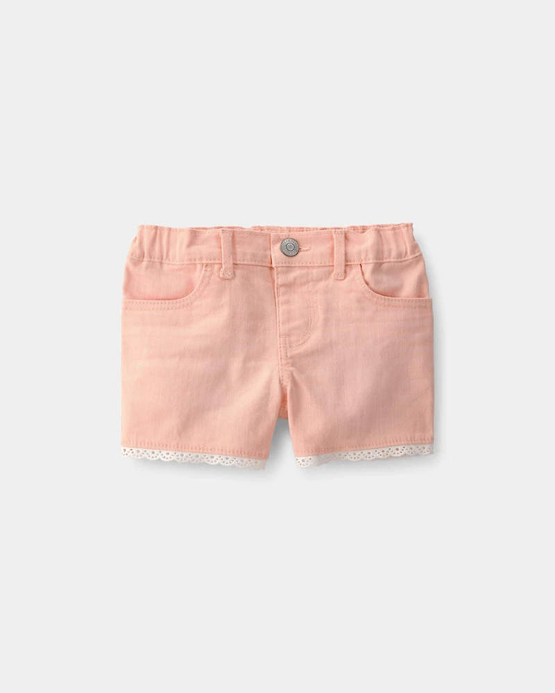 Toddler Girl Eyelet Trim Twill Shorts - Peach
