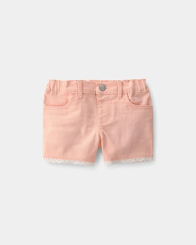 Toddler Girl Eyelet Trim Twill Shorts - Peach