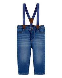 Baby Knit-Denim Suspender Pants