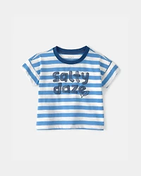 Baby Boy 'Salty Daze' Striped Graphic Tee - Blue/Ivory