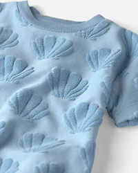 Baby Girl 2-Piece Terry Top & Short Set Made with Organic Cotton in Blue Seashells