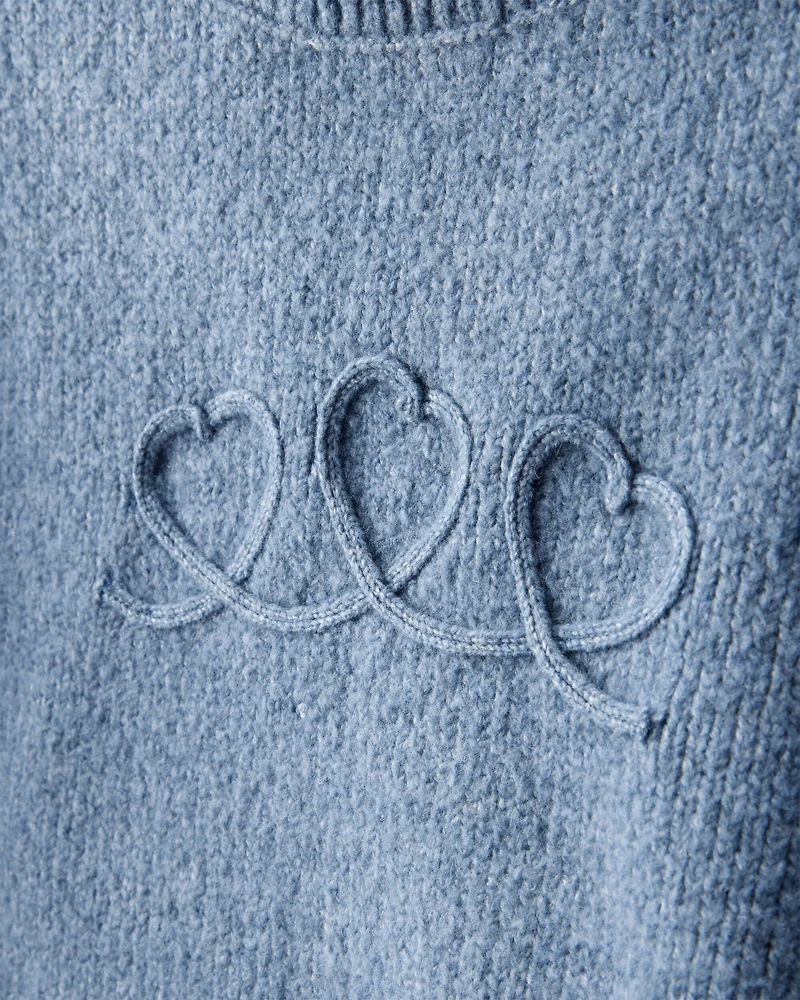Toddler Girl Embroidered Heart Long-Sleeve Sweater - Blue