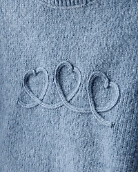 Toddler Girl Embroidered Heart Long-Sleeve Sweater - Blue
