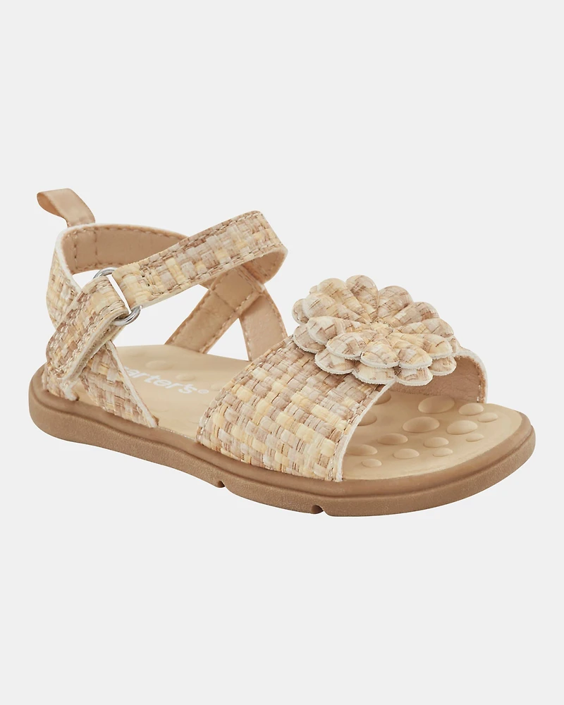 Baby Every Step® First Walker Woven Flower Accent Sandals - Beige