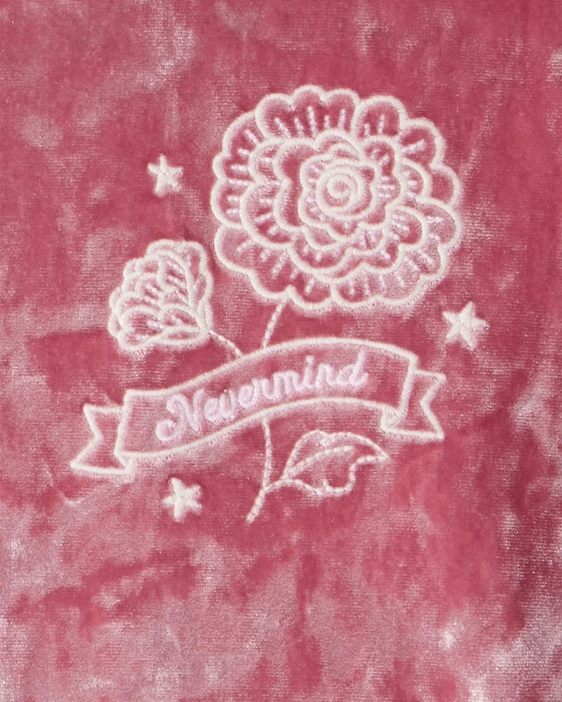 Girls  Flower Embroidered Hooded Velour Top - Pink