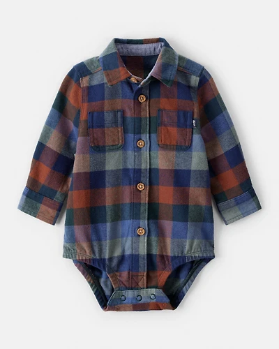 Baby Boy Plaid Long-Sleeve Button-Down Bodysuit