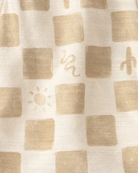 Toddler Boy Cactus Checkered Drawstring Shorts - Beige