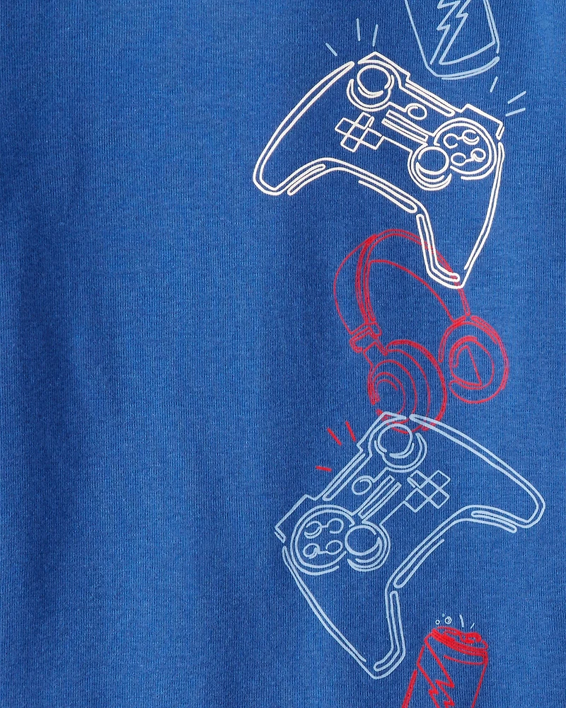 Boys Gaming Print 100% Cotton Long-Sleeve 4-Piece Pajamas - Blue