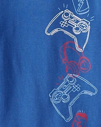 Boys Gaming Print 100% Cotton Long-Sleeve 4-Piece Pajamas - Blue