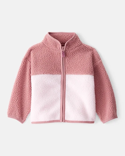 Baby Girl Color Block Microfleece Zip-Up Jacket - Pink
