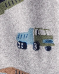 Baby Boy Construction Truck Print Loose Fit Long-Sleeve Sleep & Play Pajamas - Grey