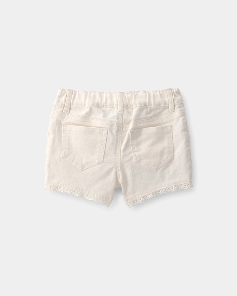 Baby Girl Eyelet Trim Twill Shorts - Cream