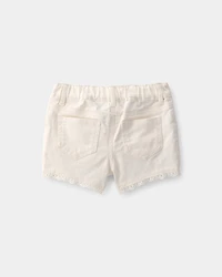 Baby Girl Eyelet Trim Twill Shorts - Cream
